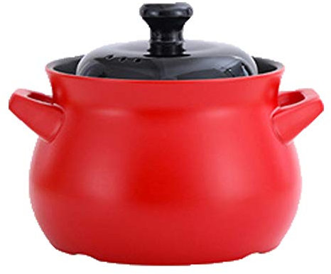 GRFIT Kochtopf aus Ton Runder Keramik-Auflauf-Premium-Non-Stick-Steingut-Topf mit Deckelsuppe Crock mit Dual-Griff 19cm / 3.8l for Induktionstocher Schmortopf aus Terrakotta (Color : Red)