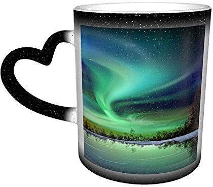 BOHHO Tazza Tazza da caffè con foto dell'aurora boreale Tazza da viaggio personalizzata con cambio colore nero magico Tazza in ceramica sensibile al calore