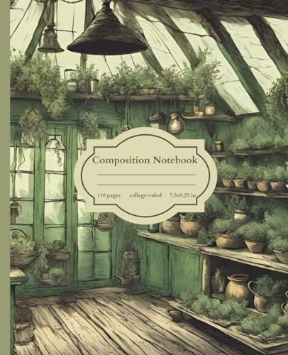 Vintage Witch Potion Greenhouse Journal - Composition Notebook: Victorian Conservatory Herb Garden - Cream Colored Lined Pages