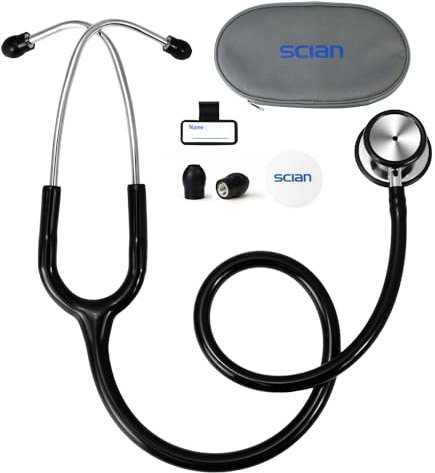 SCIAN Doppelkopf Stethoskop für Krankenschwestern, Ärzte, Medizinstudenten, Heimgebrauch, klassisches Edelstahl Kardiologie Stethoskop mit Zubehör und Tragetasche, schwarzes Rohr