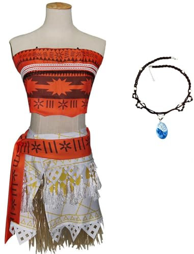 Foanja Moana Kostüm Damen Cosplay Vaiana Kleid mit Halskette für Erwachsene Verkleidung Halloween Karneval Geburtstag Party Outfits