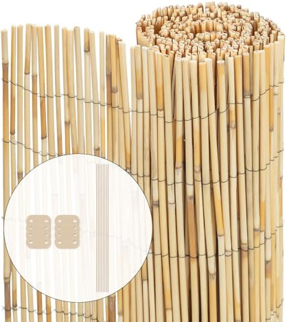 VOUNOT® Recinzione in Canna Naturale Reed Screening, Schermo per la Privacy del Patio, Rotoli Decorativi Frangivista Balcone Canniccio Arella Stuoia Cannette Ombra Recinzione Esterno Rilegata 90x300cm