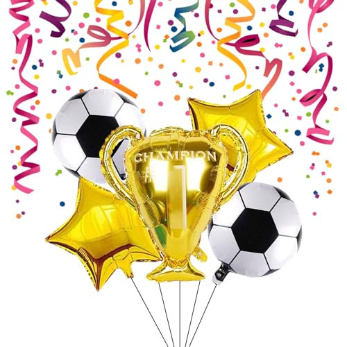 Décoration de Fête Football Ballon,Ballon Gonflable TrophéE,Ballons en Aluminium,Deco Anniversaire Foot, Football Ballon TrophéE Deco,TrophéE Champion,Fournitures De FêTe,5pcs