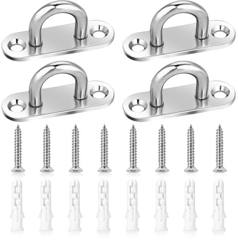 KALIONE 4 piastre per occhi in acciaio inox, gancio da soffitto, gancio a U, gancio da parete in acciaio inox, gancio da soffitto con viti (argento)