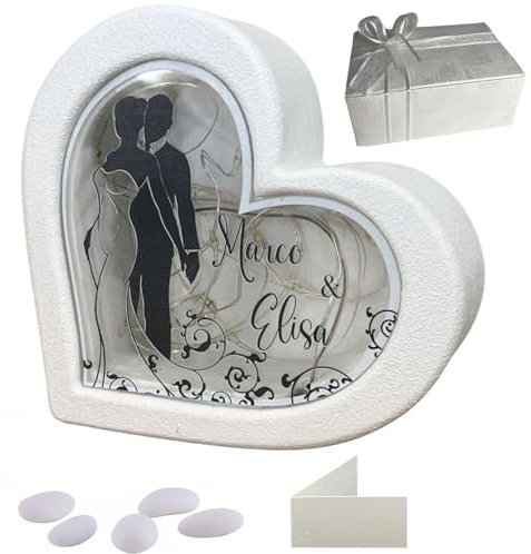Regalami.Shop Bomboniera Lampada Sposi Personalizzabile cm 9,5x10 Completa di Scatola, Confetti. Nastro e Bigliettino Personalizzato (Sposi)