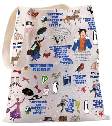 PXTIDY Marry Movie Characters Tote Bag Mary Fans Gift Poppin Umbrella Canvas Tote Bag Mary Musical Lover Gift, beige, Medium