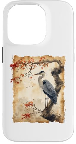 Long-Legged Bird Wildlife Papyrus Japanese Art Heron Case for iPhone 14 Pro