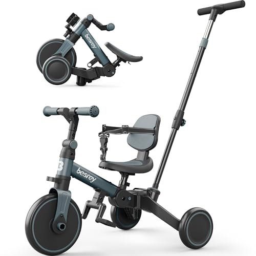 besrey Kleinkinderfahrrad mit elterngesteuertem Schiebegriff für 1-3 Jahre alte Mädchen und Jungen, faltbares Kinder-Schiebedreirad, Kleinkinderdreirad mit abnehmbaren Pedalen, höhenverstellbarer Sitz