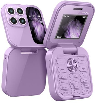 i17 PRO - Mini telefono cellulare pieghevole, con radio FM, voce magica, lista nera, vibrazione, 2 schede SIM, piccolo display pieghevole, facile da usare, regalo per la festa del papà/festa della