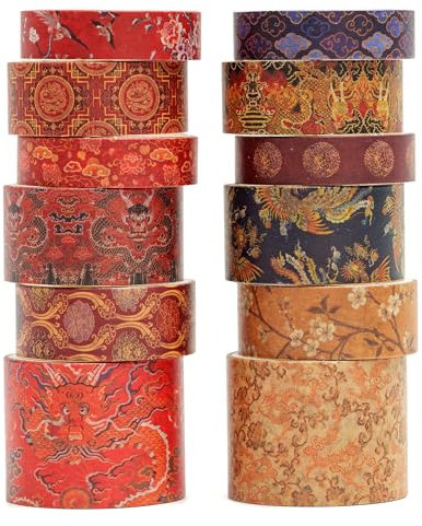 Songdao 12 Rollen Chinesischer Stil Washi Tape Set Dekorative Antik Masking Tapes Klebeband Bunt für Kunst, DIY Handwerk, Tagebuch, Planer, Scrapbook, Verpackung (Prelude to a Night)