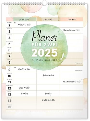 NOTIQUE Wandkalender 2025 Kalender Monatskalender, Planer für Zwei mit deutschen Feiertagen 30x40 cm