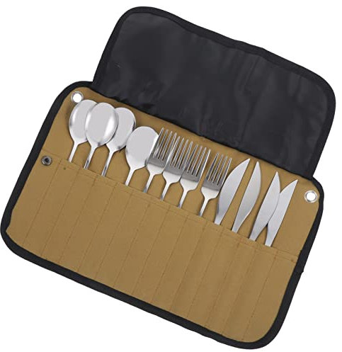 Anneome Couverts Camping Kit Vaisselle Voyage Pochette Rangement Pique- Ustensiles Extérieur Set Couverts