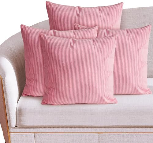 Pameil 4er Set Kordsamt Kissenbezug 40x40 cm Kissenbezüge Kissenhülle Sofakissen Dekokissenbezug Couchkissen Weich für Sofa Schlafzimmer Wohnzimmer Balkon (Rosa, 40 x 40 cm, 4 Stück)
