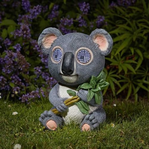 Smart Solar - Blinking Koala - Decorative Plastic Sculpture in Grey - Modern Design with Textured Matte Finish - New Technology with Blinking Eyes