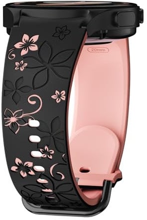 Flower Engraved Straps for Samsung Galaxy Watch 7/6/5/4/FE 40mm 44mm/Galaxy Watch 6/4 classic Bands 47mm 43mm 46mm 42mm/Watch 5 pro 45mm Women,No Gap Band Silicone Cute Floral ArmBand Wristband