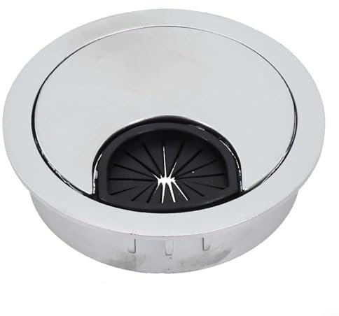 Enhance Desk Organization with Chrome Brush Cable Tidy Wire Hole Cover (Pearl Silver 50MM)