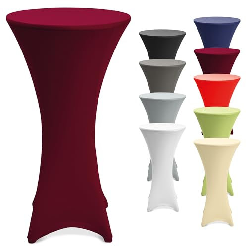 Beautissu Stretch Stehtisch Husse Rot Bordeaux Ø 80-85 cm Stella – Verstärkung im Fußbereich & 40°C waschbar, rutschfest & bügelfreie Husse für Stehtisch & Bistrotisch als Tisch-Überzug