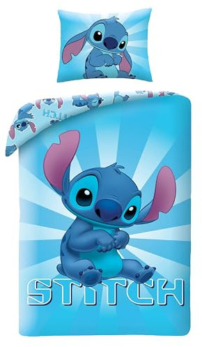 Halantex Lilo und Stitch Disney Kinder-Bettwäsche Set - 140 x 200 cm + Kissenbezug 70 x 90 cm - 100% Baumwolle - Wendebettwäsche Bettzeug Bettbezug mit Reißverschluss Oeko-Tex 100
