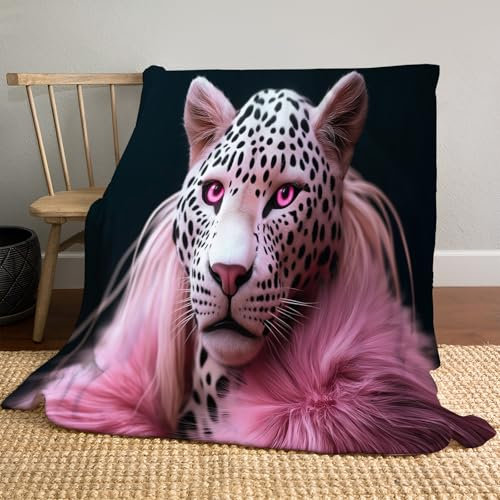 Tierillustration Kuscheldecke Flauschig Decke 200 × 200 cm- Fleecedecke Weich Und Warme,3D Rosa Leopard Wohndecke Flanell Als Sofadecke Couchdecke Tagesdecke