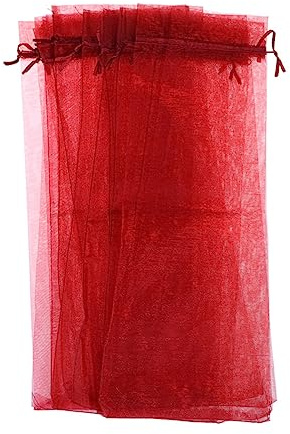 Transparente Organza Weinflaschenbeutel 20 Stück mit Kordelzug | 37 X 15cm, Rot, Wiederverwendbar, für Hochzeit und Party, Vielseitig für Flaschen