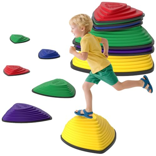 AIYAPLAY Stepping Stones for Kids 6 Pieces Balance Stones Non-Slip Strips | Wrapping Strips, Outdoor Indoor, Stackable Sensory Toys, Obstacle Course, Balance, Motor Skills