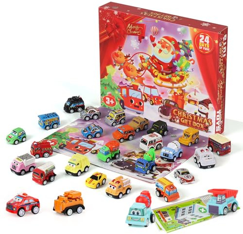 Adventskalender Auto Kinder 2025,Auto Spielzeug,Spielzeugauto Alloy Rennwagen,24 Tage Weihnachts Countdown Kalender Pull Back Auto Spielzeug,Weihnachtskalender Geschenk für Kinder ab 3 Jahre