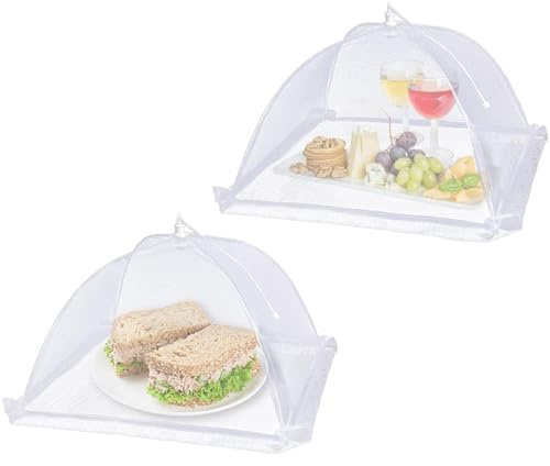 2 Pcs Mesh Food Cover Tent Umbrella, Food Covers, Pop Up Reusable and Collapsible Screen Net Protectors, Mesh Foods Cover Tent Umbrella, for Outdoors Party, Picnics, BBQ Keep Out Flies Bugs Mosquitoes