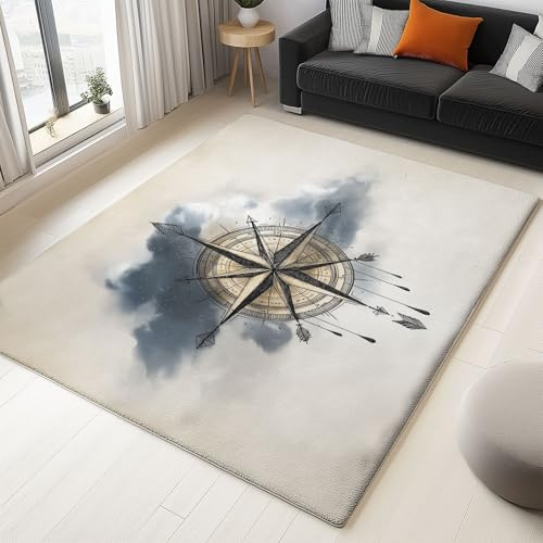 Generico Tappeto Salotto Moderno Rosa Dei Venti Vintage Nuvole 120 x 180 cm Tappeto Camera da Letto, Beige Adolescenti Bambini Soggiorno Tappeti Flanella Lavabile Antiscivolo Morbido Tappetino