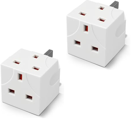 2 Way 3 Pin Plug Adapters 13A Multi Wall Power Splitter UK Double Socket Extensions 250V Cube Electric Power Extender For Smart Phone Refrigerator Computer Laptop & LED (2pcs)