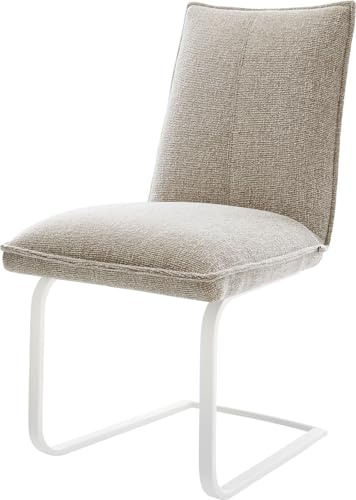 DELIFE Schwingstuhl Lelio-Flex Freischwinger flach Weiß Webstoff Soft Beige Taschenfederkern