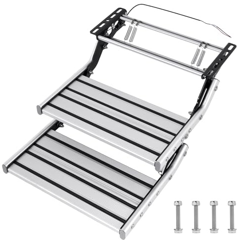YUCHENGTECH Double Marchepied Manuel pour Camping Car,Capacité 150kg | Aluminium Pliable Rétractable Antidérapant pour Caravane, Fourgon Aménagé, Remorque et Camping-Car