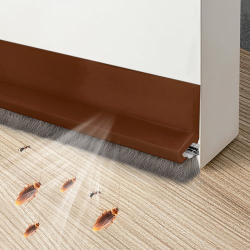 Selbstklebender Türdichtung Zugluftstopper mit Bürste,100 * 5CM,Braun | Schallschutz,Kälteschutz,Gegen Insekt,Windschutz,Staubschut,Dichtung Luftzugstopper Dichtungsband für Türen