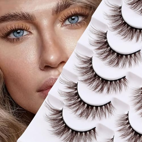 yufana Brown Eyelashes, Lashes, False Eyelashes, 7 Pairs of Artificial Self -Adhesive Eyelashes, Strip Lashes, Fluffy Soft That Are Used in Various Parties and Carnival Halloween