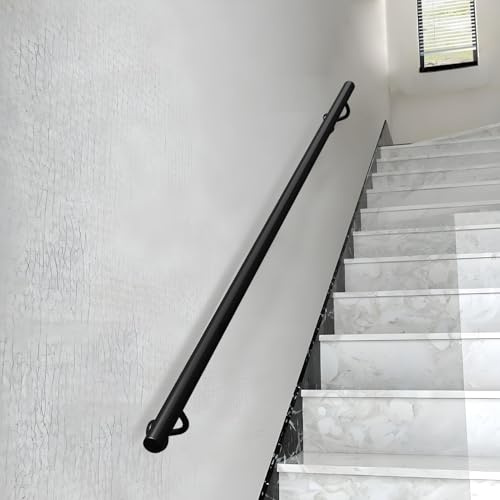 Barandilla interior, barandilla de escalera con tubo redondo - 3ft 5ft 7ft 8ft 10ft, barandillas de metal negro forjado, barra de seguridad antideslizante para decoración.(300cm)
