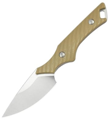 Feststehendes Messer 14C28N G10 Griff Stonewashed mit Scheide，Wüstenfarbe | Ideal für Camping, Wandern und Trekking; 14C28N Stahl, G10 Griff und hochwertige Verarbeitung für Komfort und Langlebigkeit.