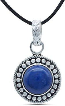 mantraroma Kettenanhänger 925 Silber Lapis Lazuli blauer Stein Edelstein Kettenanhänger Damen Sterling Silber Halskette Anhänger Geschenk (MAH-062-06)