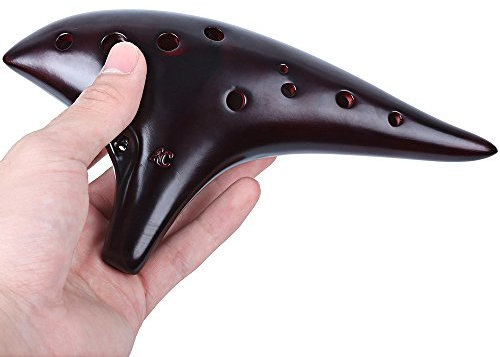 Professionelle Okarina-Flöte aus Keramik, 12 Löcher, Alt C Legend of Zelda Gelötete Okarina Flöte Musikinstrument C mit Lehrbuch Display Ständer Schutztasche (scharfe Ecken)