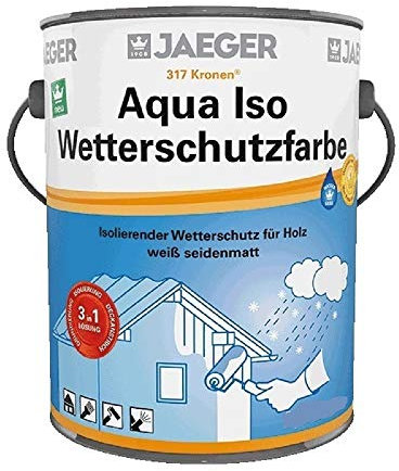 Jaeger Aqua ISO Wetterschutzfarbe für Holz, 3in1 (Grundierung-Isolierung-Deckanstrich), weiss seidenmatt (2,5 Liter)