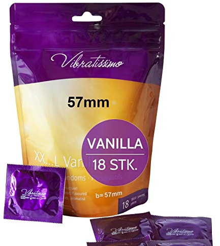 VIBRATISSIMO Kondome XXL Vanilla 18er Pack I Premium mit Aroma I for Men I mit dünner Wandstärke & aromatisiert I gefühlsecht hauchzart I b=64mm