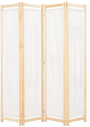 Festnight 4-teiliger Klappbar Paravent Raumteiler Raumtrenner Dekorative Sichtschutz Holzrahmen - Cremeweiß 160 x 170 x 4 cm Stoff