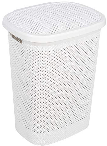 URBNLIVING 60 Litre Large Capacity Plastic Laundry Hamper Basket Bin with Lid and Holes - Prevents Mold (White, Pink, Grey, Teal)