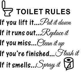 Bestjybt DIY Removable Toilet Rules Wall Quotes Stickers Washroom Bathroom Decals WC Sign Vinyl Art Decor for Kids Living Room Home Decorations