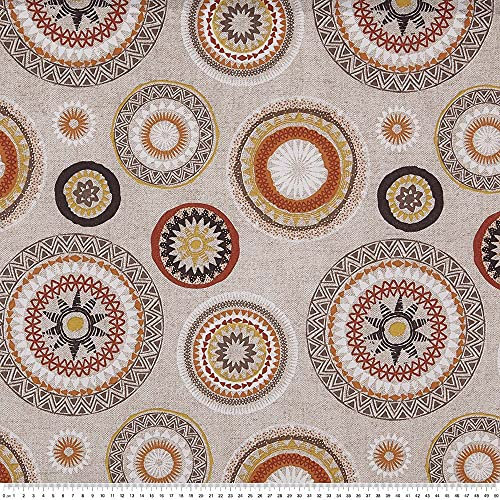 Kt KILOtela - Canvas Dekostoff, Home-Accessoires, Leichte Polsterung, Tischdecken, Kissen, Vorhänge, Taschen, 100 cm Länge x 280 cm Breite, Mandalas, Braun, Mehrfarbig - 1 Meter