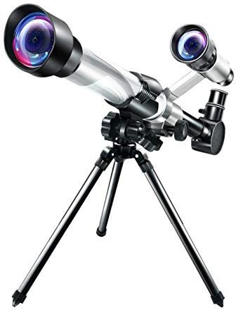 Astronomisches Teleskop (20X 30X 40X) für Kinder HD Refraktor Erziehungswissenschaften Anfänger Teleskop Reflektor Professionelle Teleskope mit Verstellbarem Stativ Sucherfernrohr (Silber)