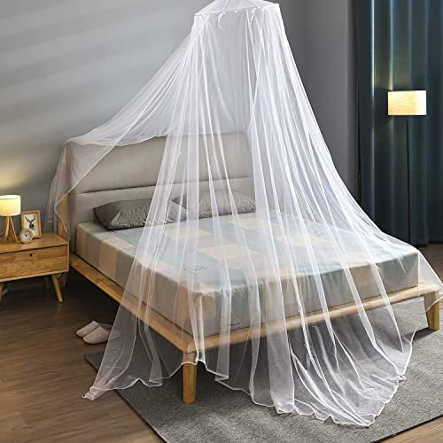 Moskitonetz Bett Doppelbett Aufhängen Moskitonetz für Babybett Einzelbett Weiß Rund Mückennetz Bett für Zuhause, Garten, Balkon, Camping, 11 m x 2,6 m