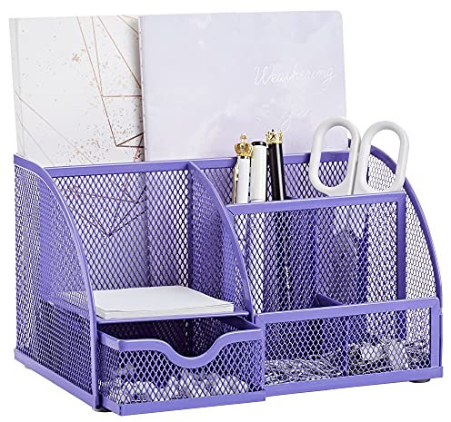 Annova Mesh Desk Organizer Office mit 7 Fächern + Schublade/Schreibtischordnung Candy/Stifthalter/Multifunktions-Organizer (Lila)