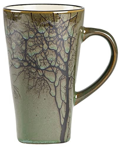 Villa Collection - Hela Mug Dia 50 cl - Grande Tasse en Grès 9 x 15 cm - Café & Thés - Resistant & Design - Motif Bois - anniversaire, fête des mères, fête des pères, noel - Vert