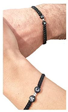 Personalisiertes Partnerarmband mit Buchstaben und Herz aus Sterling Silber (2 Armbänder als Set), Namen, Initialien