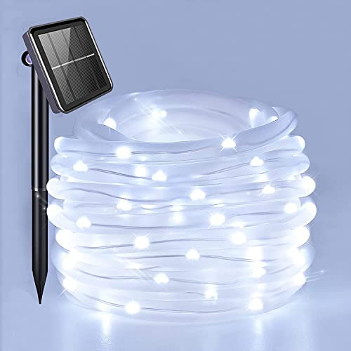 Ovker Solar Lichterschlauch Lichterkette, 100 LED Solar Weihnachtsbeleuchtung, Außen Garten Schlauch Lichterkette, 8 Modi wasserdicht Weihnachten Deko für Garten Innen Außen Party Hochzeit(Weiß)