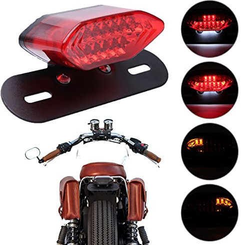 JMTBNO Motorrad 20 LED Rücklicht Bremslicht Blinker Kennzeichenbeleuchtung mit Halterung E-geprüft Universal 12V Wasserdichte für Cruiser Bobber Chopper Cafe Racer Roller Quad (Rotes Objektiv)